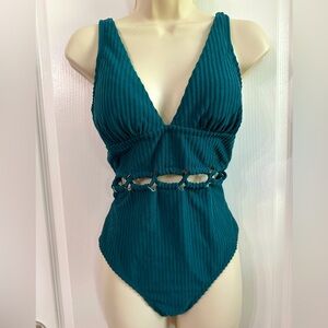 Cupshe Teal Ribbed One-Piece Swimsuit